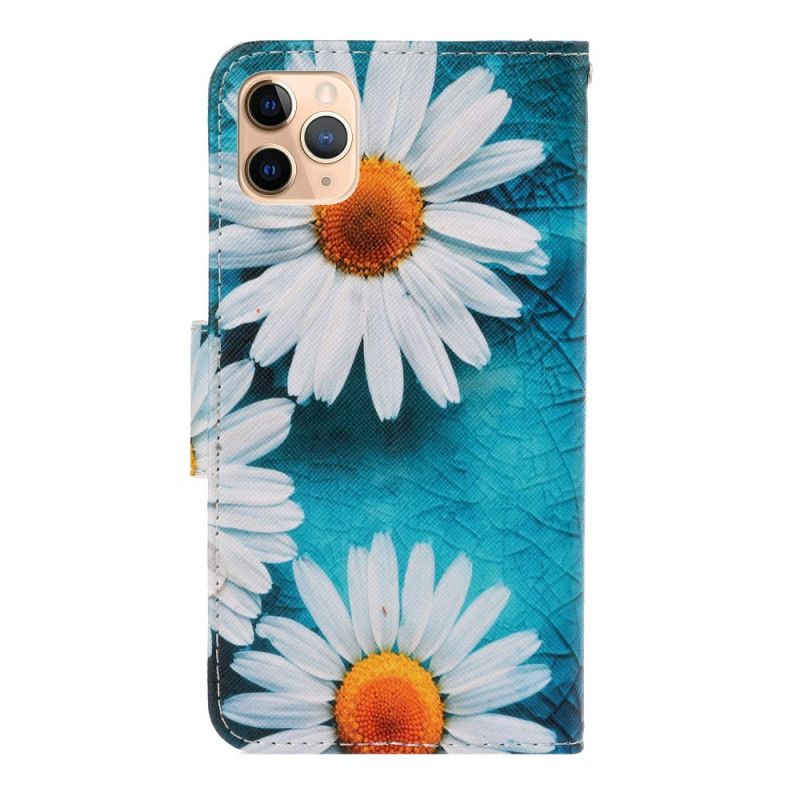 Étui Housse iPhone 12 Mini Marguerites À Lanière