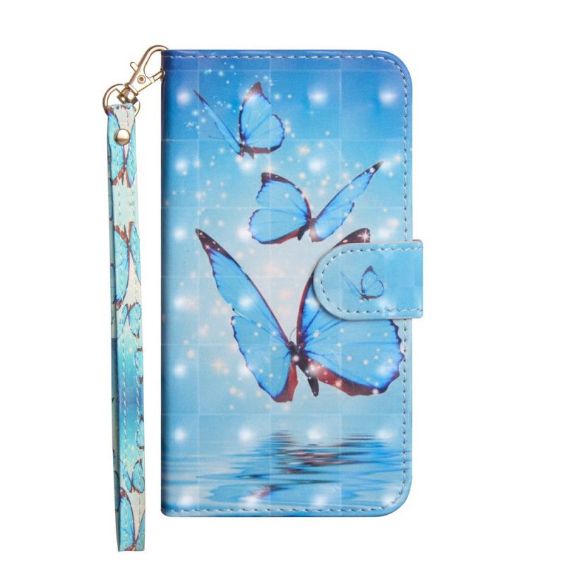 Étui Housse iPhone 12 Mini Papillons Bleus Volants