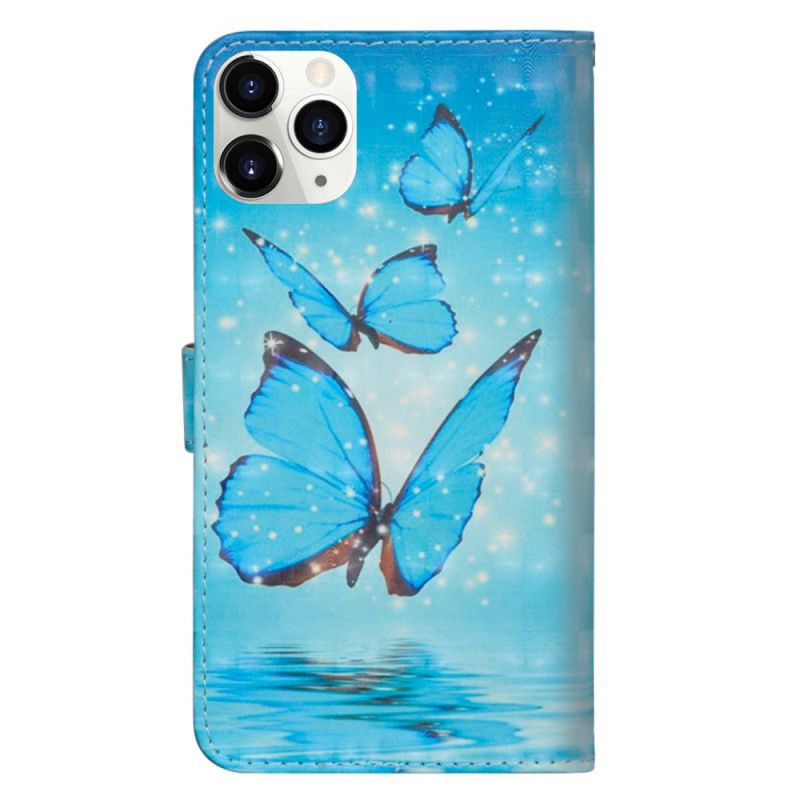 Étui Housse iPhone 12 Mini Papillons Bleus Volants