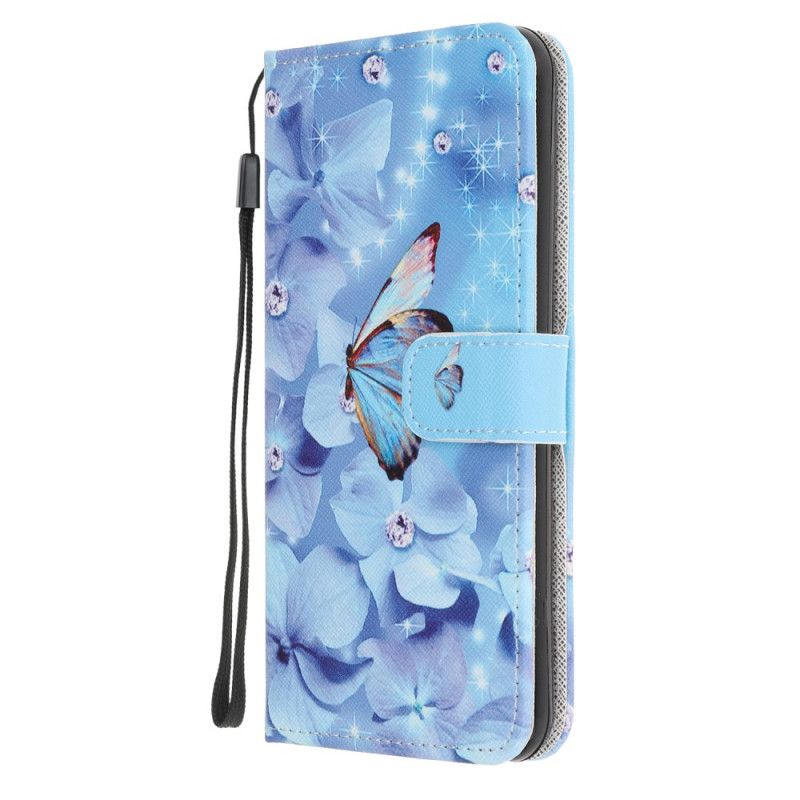 Housse iPhone 12 Mini Papillons Diamants À Lanière