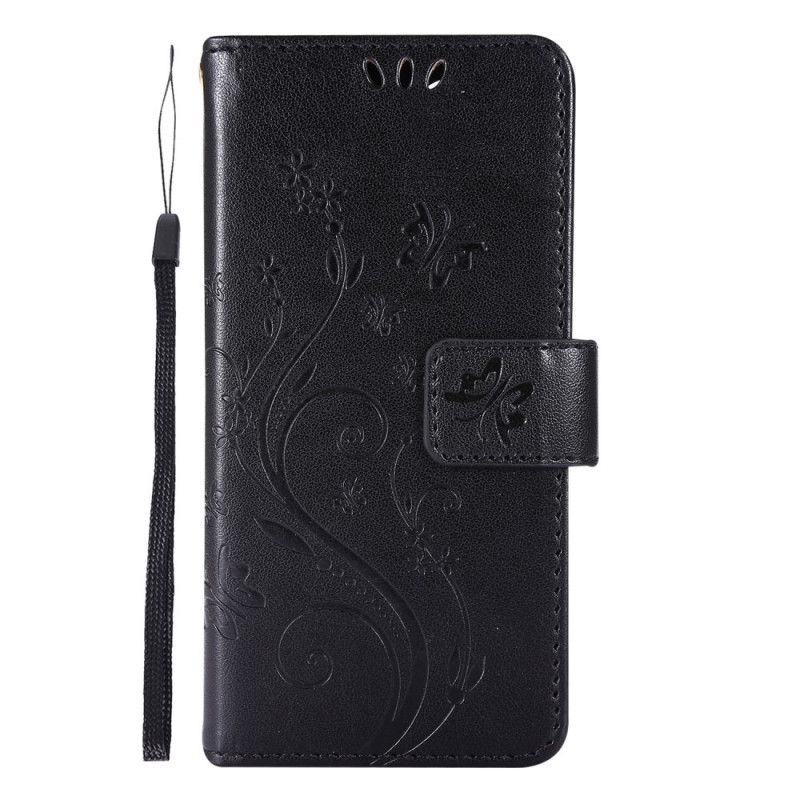 Housse iPhone 12 Mini Papillons Et Fleurs Lanière