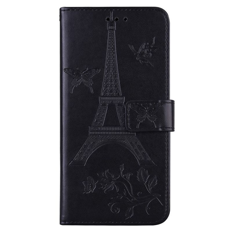 Étui Housse iPhone 12 Mini Style Cuir Tour Eiffel
