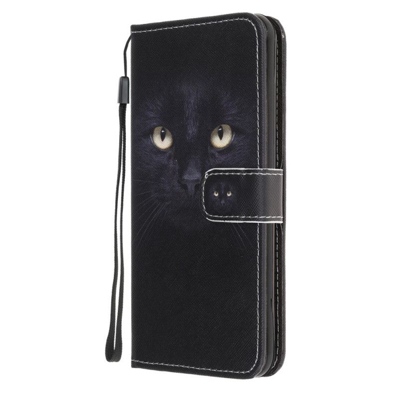 Housse iPhone 12 Mini Yeux De Chat Noir À Lanière