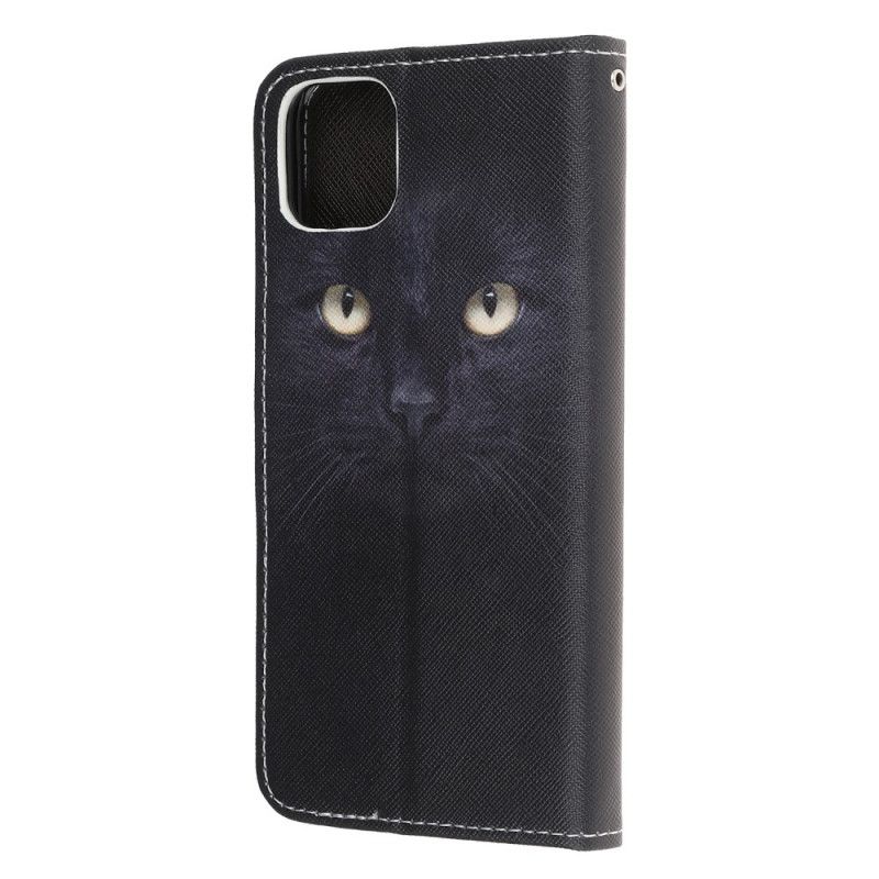 Housse iPhone 12 Mini Yeux De Chat Noir À Lanière