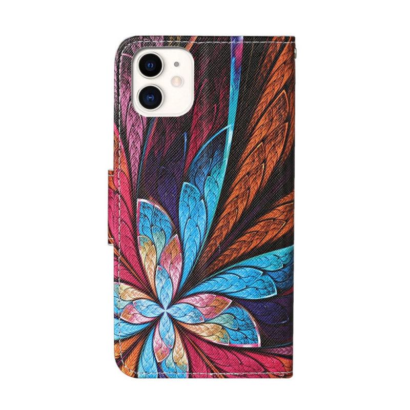 Étui Housse iPhone 12 / 12 Pro Feuilles Colorées Avec Lanière