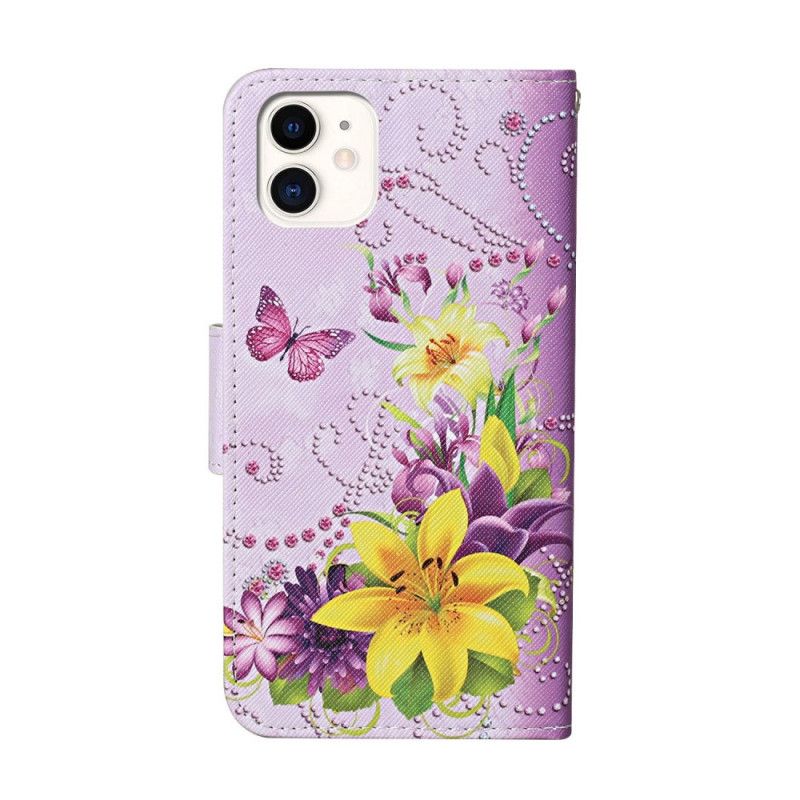 Housse iPhone 12 / 12 Pro Fleurs Magistrales Avec Lanière