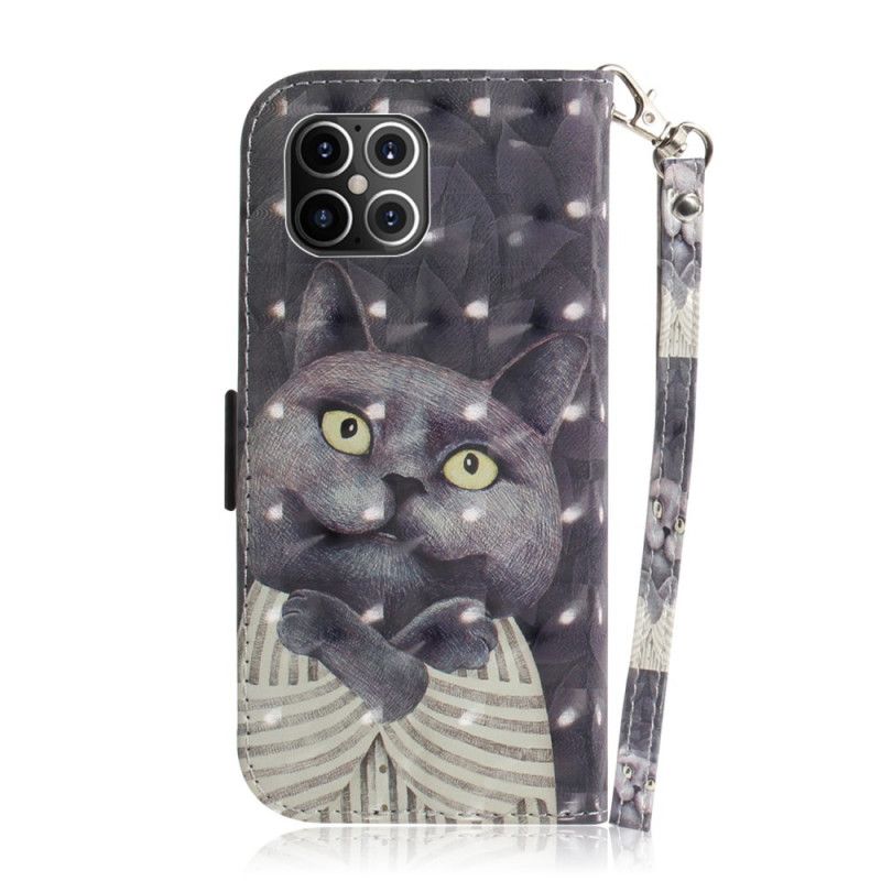 Housse iPhone 12 Pro Max Chat Gris À Lanière