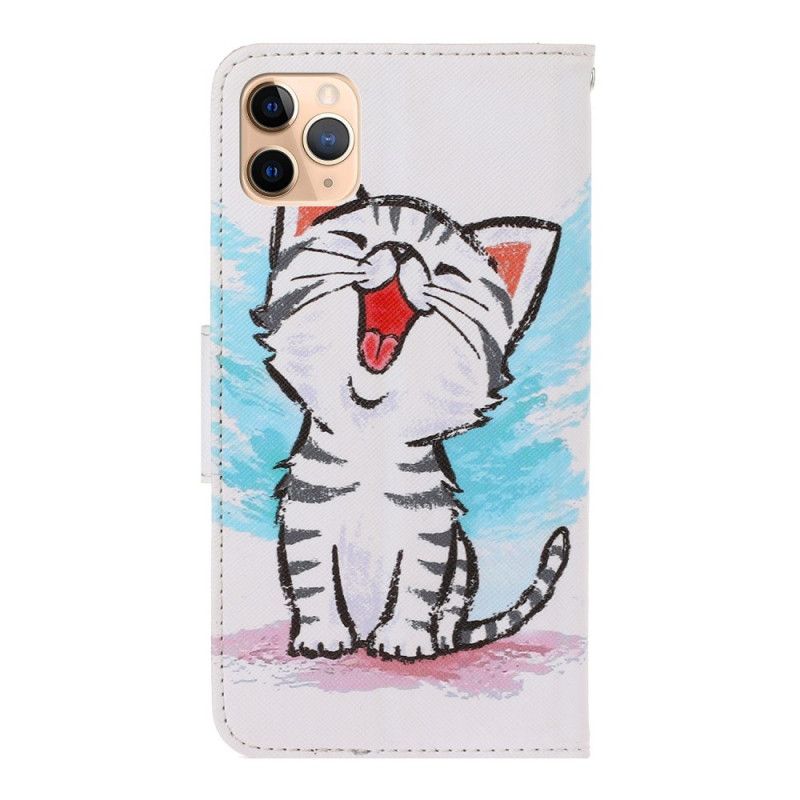 Étui Housse iPhone 12 Pro Max Chaton Couleur À Lanière