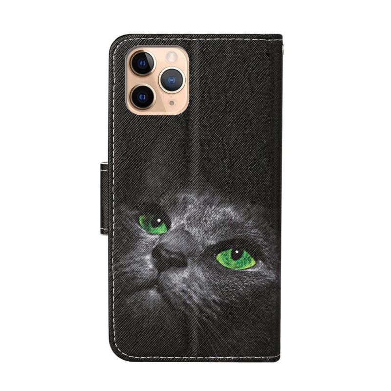 Étui Housse iPhone 12 Pro Max Yeux De Chat Verts Avec Lanière