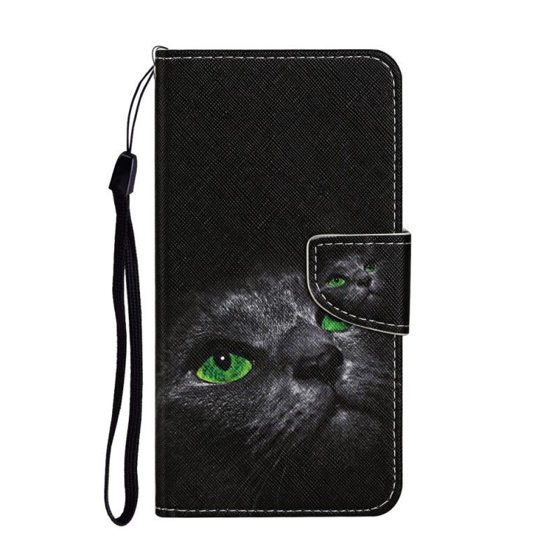 Housse iPhone 12 / 12 Pro Yeux De Chat Verts Avec Lanière