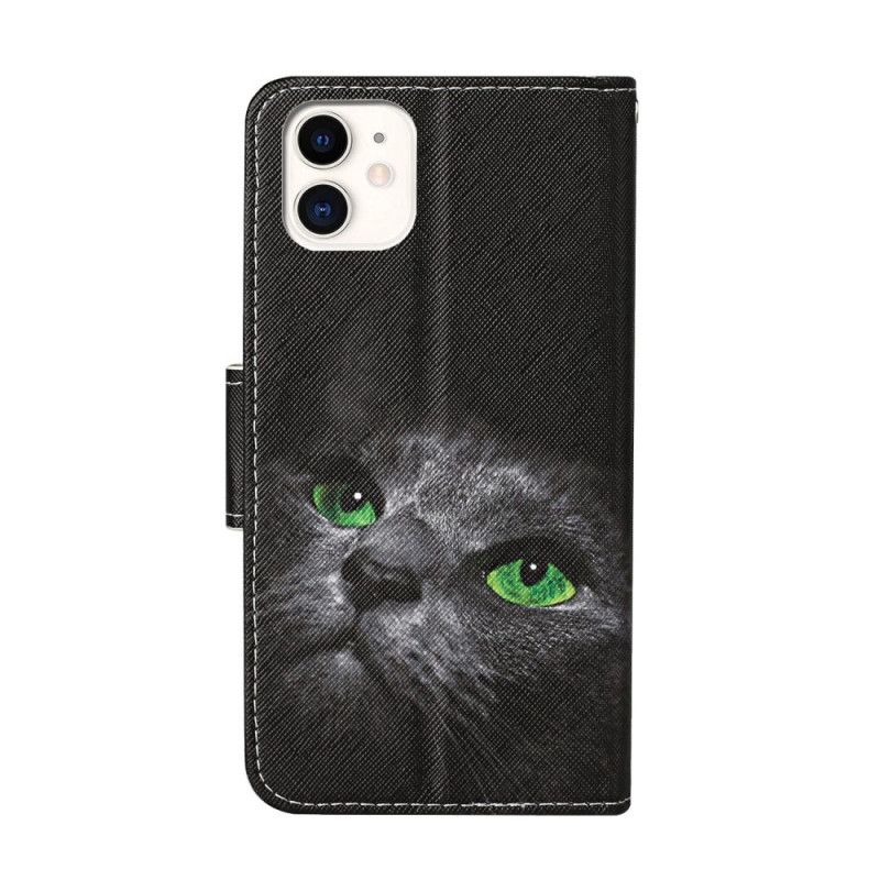 Housse iPhone 12 / 12 Pro Yeux De Chat Verts Avec Lanière