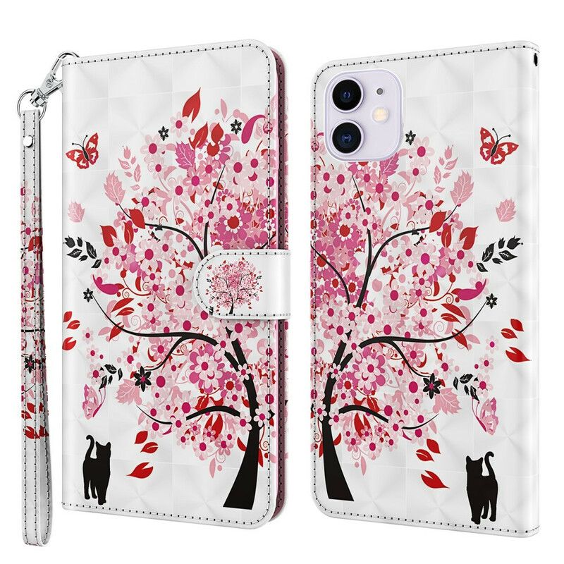 Housse iPhone 13 Arbre Rose Et Chat Noir