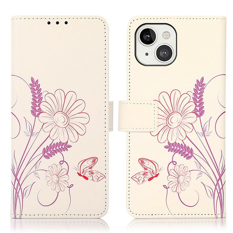 Housse iPhone 13 Dessin Papillons Et Fleurs