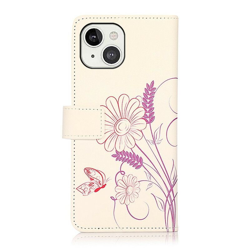 Housse iPhone 13 Dessin Papillons Et Fleurs