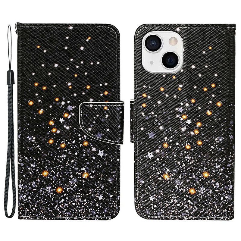 Housse iPhone 13 Étoiles Et Paillettes Avec Lanière