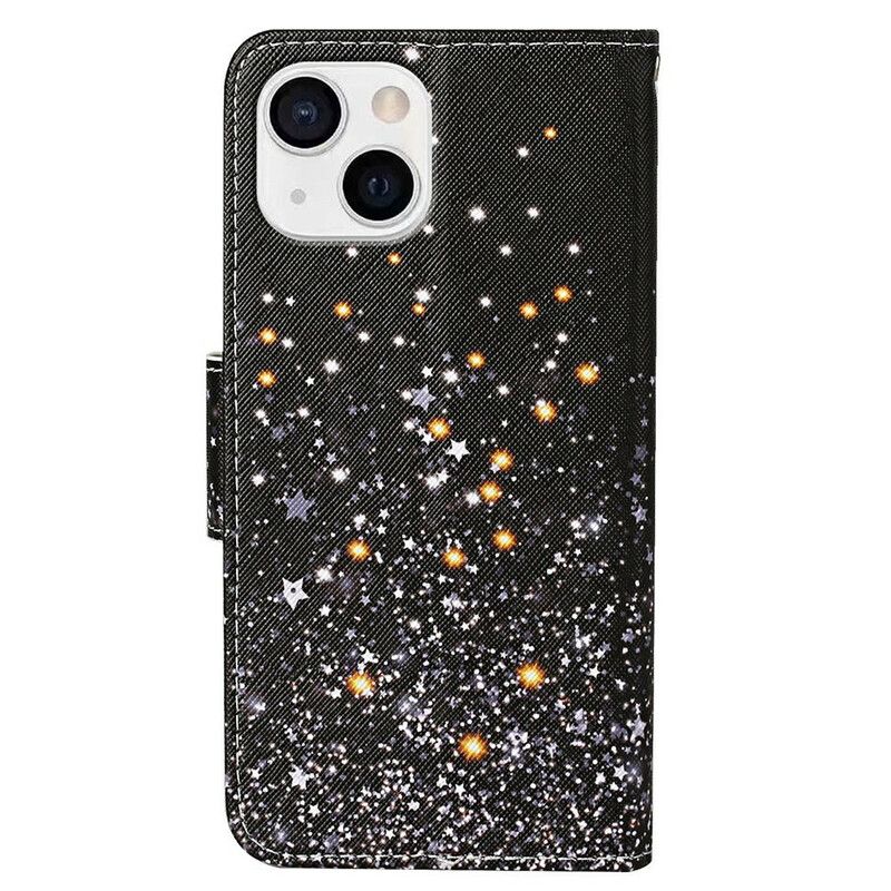 Housse iPhone 13 Étoiles Et Paillettes Avec Lanière