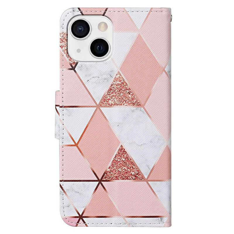 Housse iPhone 13 Marbre Et Paillettes Avec Lanière