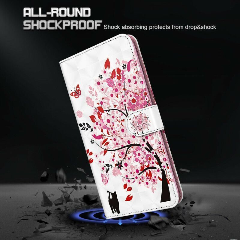 Housse iPhone 13 Mini Arbre Rose Et Chat Noir