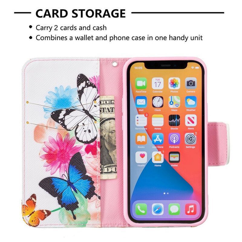 Housse iPhone 13 Mini Papillons Et Fleurs Peints