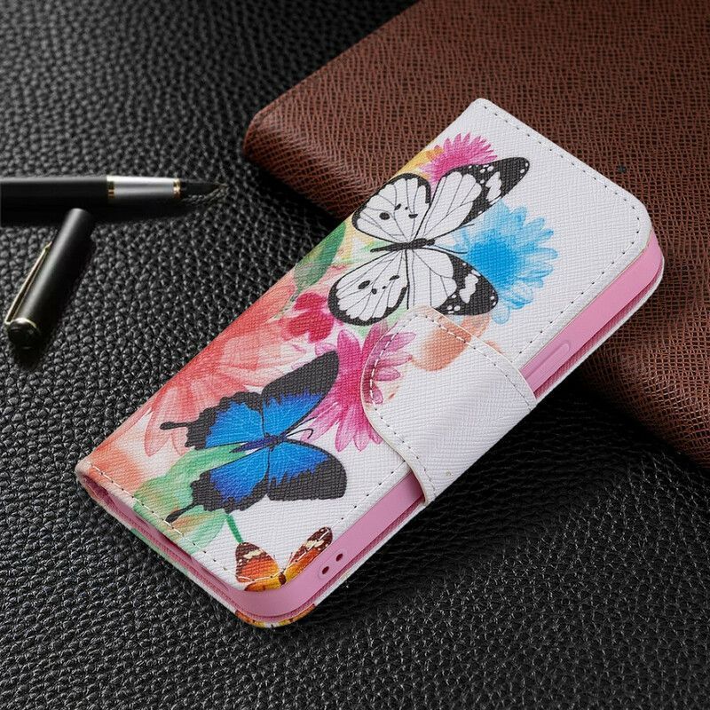 Housse iPhone 13 Mini Papillons Et Fleurs Peints