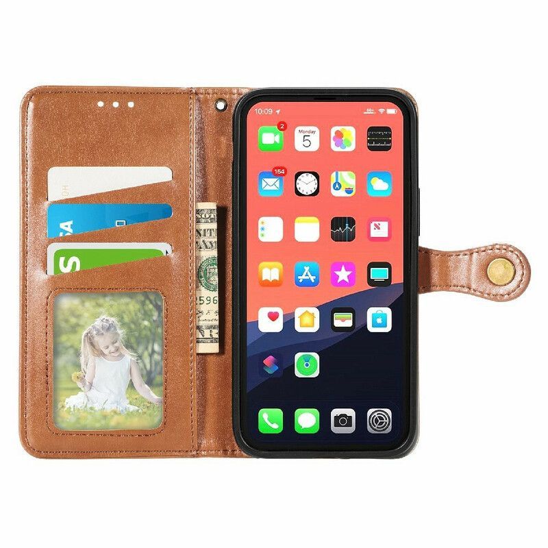 Housse iPhone 13 Mini Simili Cuir Et Fermoir Vintage