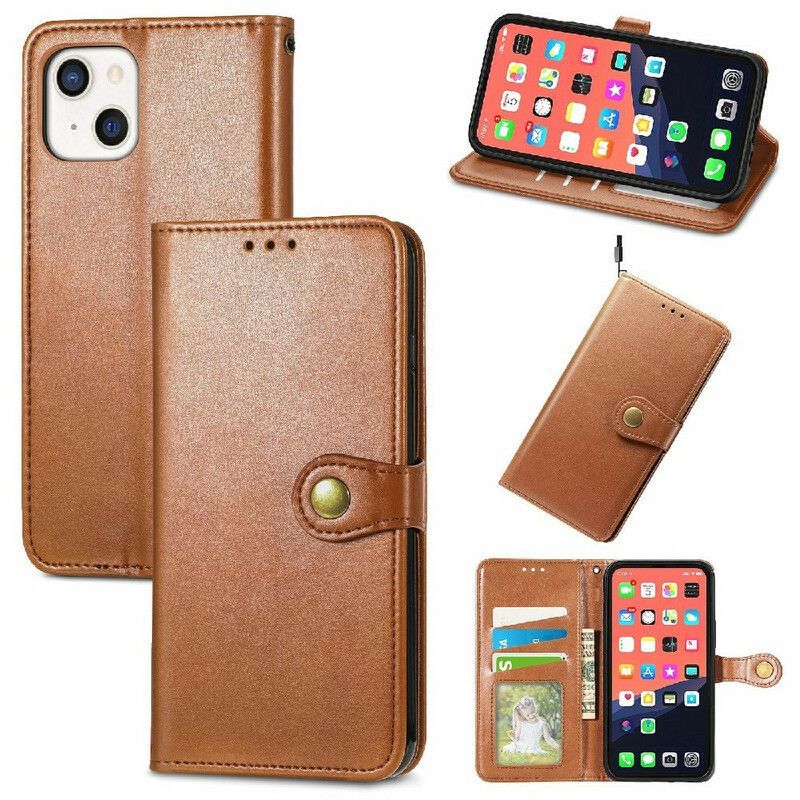 Housse iPhone 13 Mini Simili Cuir Et Fermoir Vintage