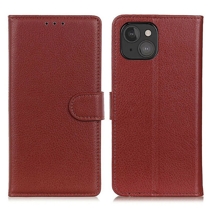 Housse iPhone 13 Mini Simili Cuir Litchi Traditionnel