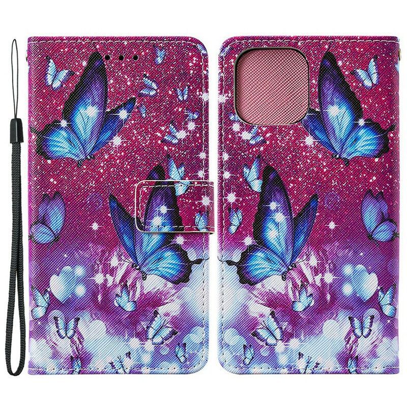 Housse iPhone 13 Mini Simili Cuir Texturé Papillons