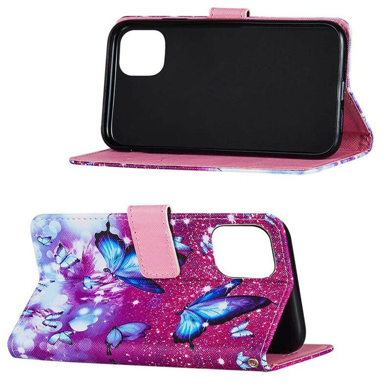 Housse iPhone 13 Mini Simili Cuir Texturé Papillons