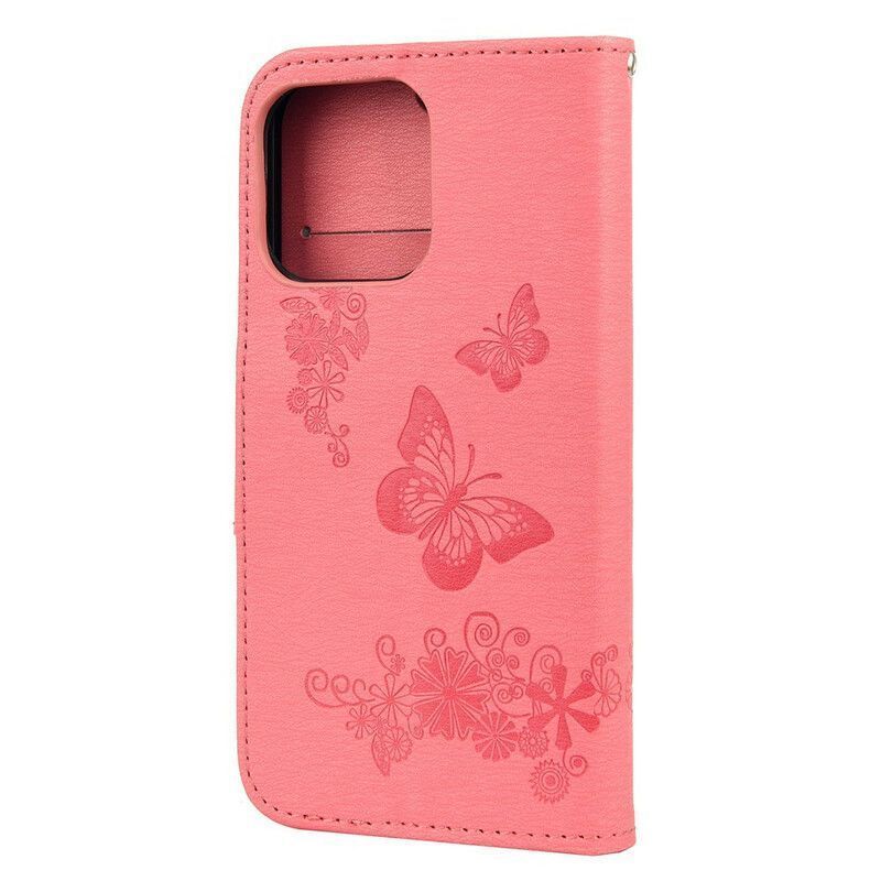 Housse iPhone 13 Mini Splendides Papillons À Lanière