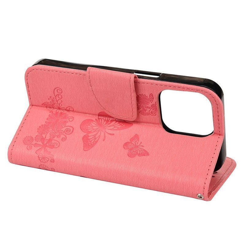 Housse iPhone 13 Mini Splendides Papillons À Lanière