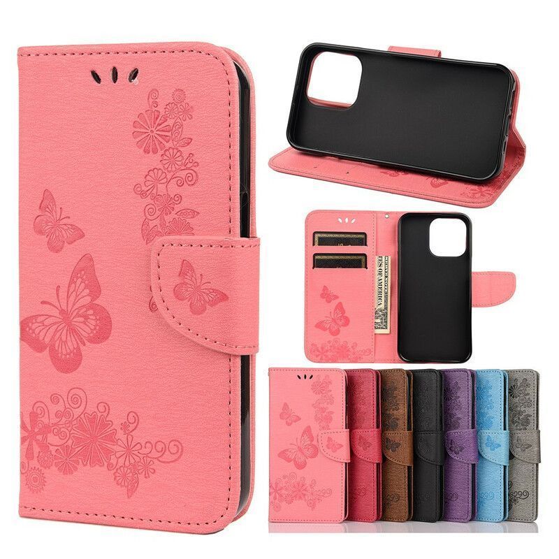 Housse iPhone 13 Mini Splendides Papillons À Lanière