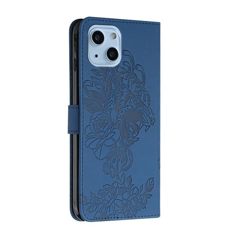 Housse iPhone 13 Mini Tigre Baroque À Lanière