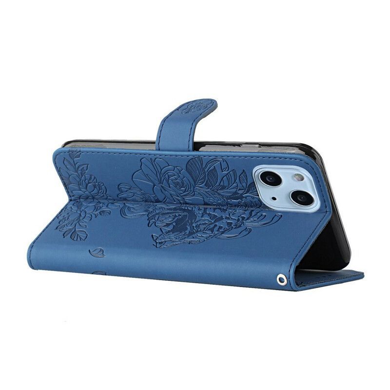 Housse iPhone 13 Mini Tigre Baroque À Lanière