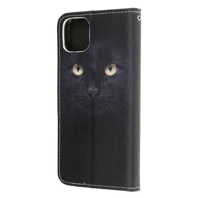 Housse iPhone 13 Mini Yeux De Chat Noir À Lanière