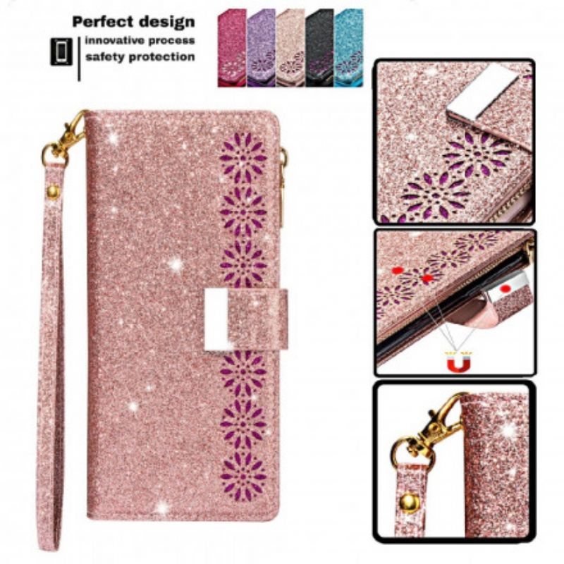 Housse iPhone 13 Paillettes Portefeuille Zip