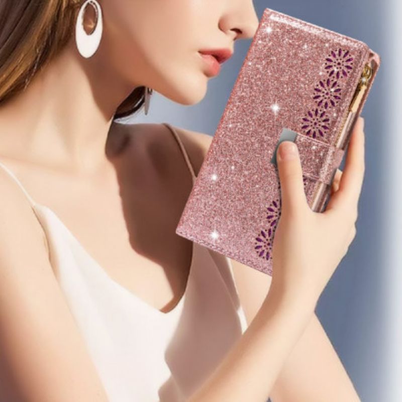 Housse iPhone 13 Paillettes Portefeuille Zip