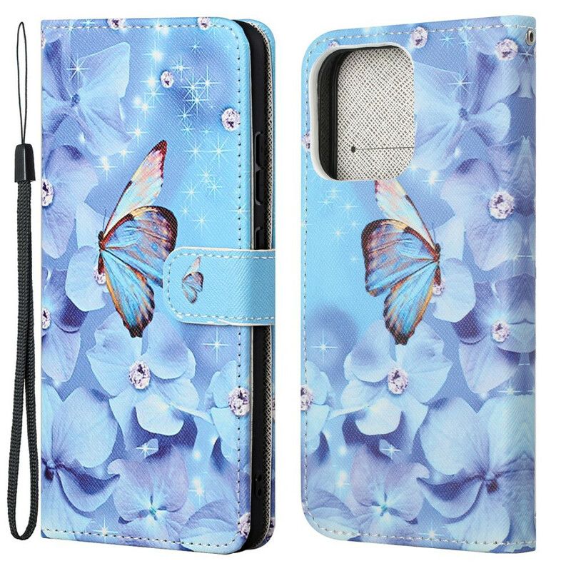 Housse iPhone 13 Papillons Diamants À Lanière