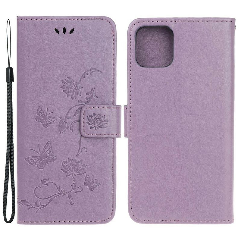 Housse iPhone 13 Papillons Et Fleurs À Lanière