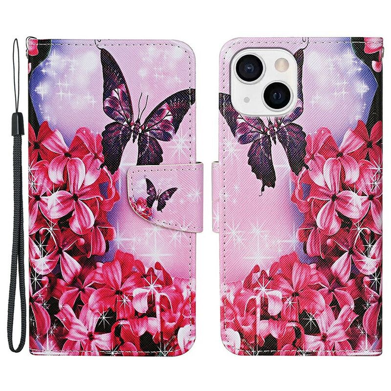 Housse iPhone 13 Papillons Et Lanière