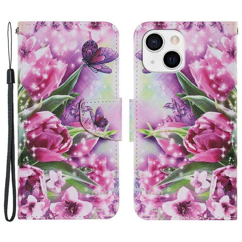 Housse iPhone 13 Papillons Et Tulipes