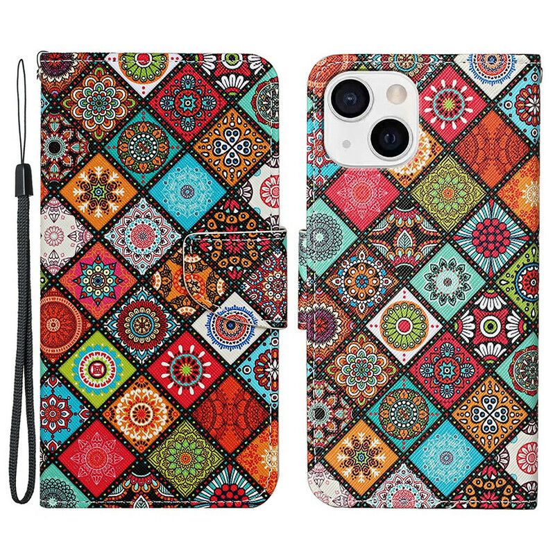 Housse iPhone 13 Patchwork Mandalas Avec Lanière