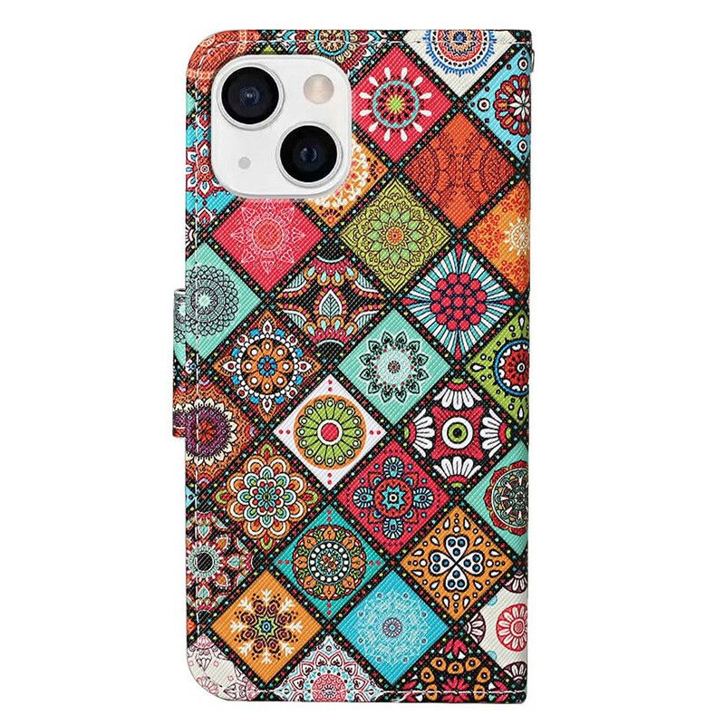 Housse iPhone 13 Patchwork Mandalas Avec Lanière