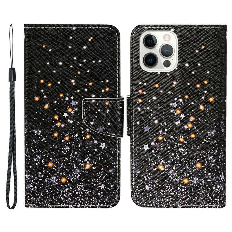 Housse iPhone 13 Pro Étoiles Et Paillettes Avec Lanière