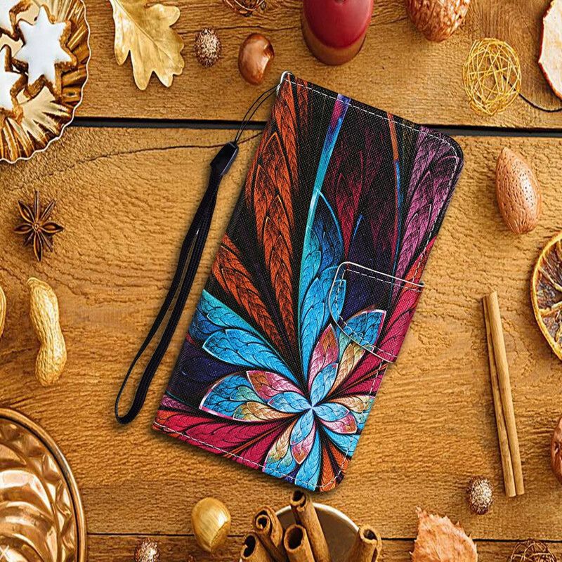 Housse iPhone 13 Pro Feuilles Colorées Avec Lanière