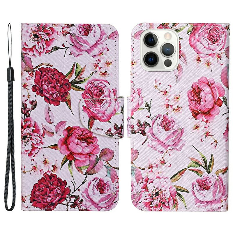 Housse iPhone 13 Pro Fleurs Magistrales Avec Lanière