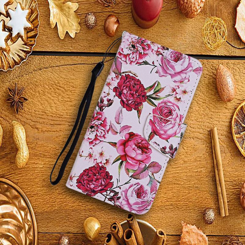 Housse iPhone 13 Pro Fleurs Magistrales Avec Lanière