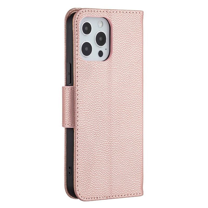 Housse iPhone 13 Pro Max Effet Cuir Litchi Coloré À Lanière