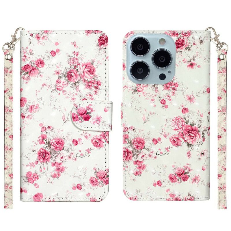 Housse iPhone 13 Pro Max Fleurs Light Spots À Lanière