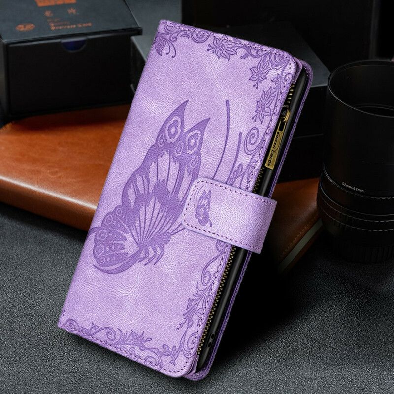 Housse iPhone 13 Pro Max Papillon Baroque Poche Zippée